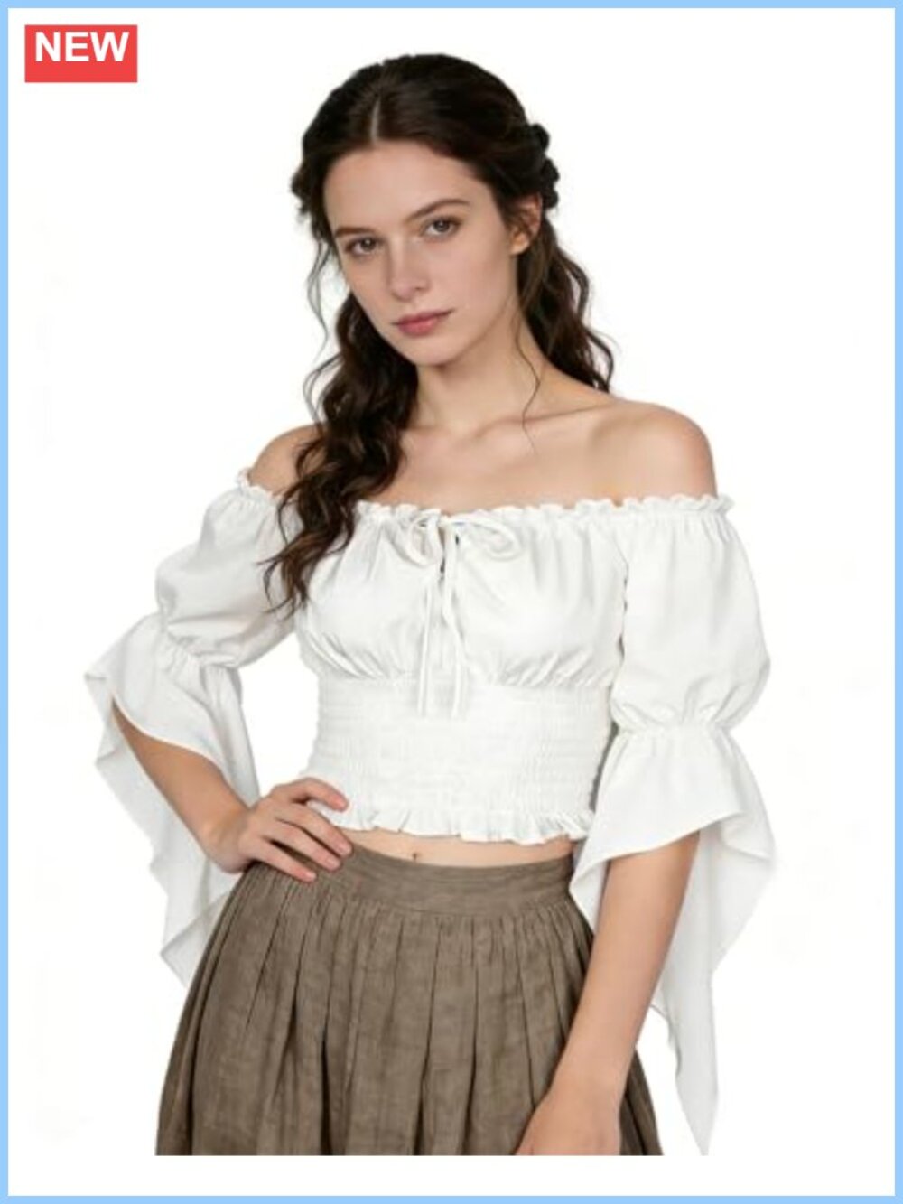 Renaissance Peasant Blouse Victorian Ruffle Trumpet Sleeve Off-Shoulder Top